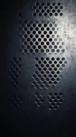 Perforated metal grid in moody directional lighting.
