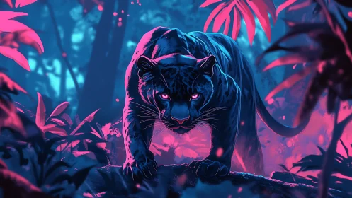 Neon Panther. Cyberpunk jungle predator.
