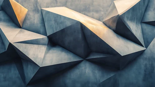 Angular concrete facets form interlocking low-poly relief wall plane