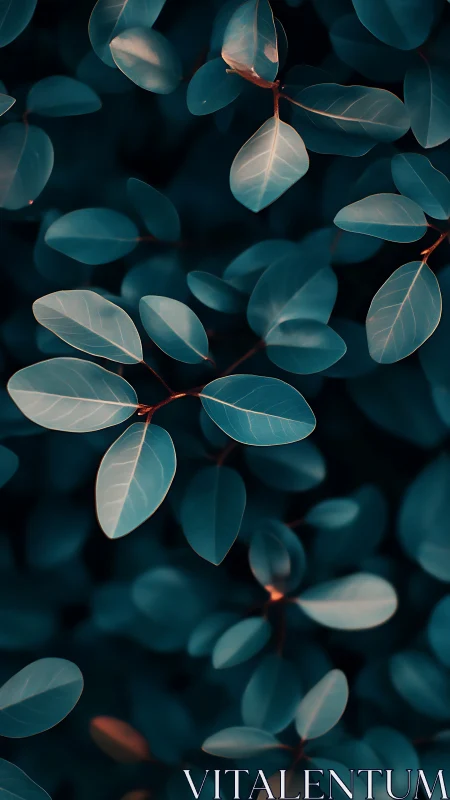 Cool-toned closeup of oval foliage with soft contrast.