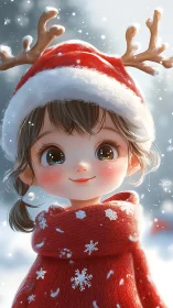 Cute child in reindeer hat and red winter scarf portrait.