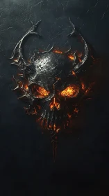 Molten demonic skull emblem glows within charred darkness