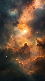 Radiant star-forming nebula glows within deep space clouds.