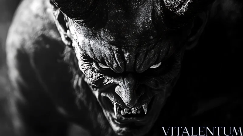 High-contrast demonic creature portrait with specular horned anatomy