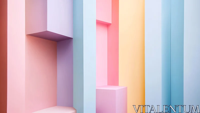 Pastel geometric panels forming minimal abstract architecture.