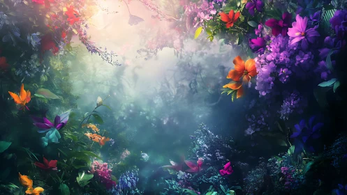 Luminous Flower Garden Emerges Through Dreamlike Mist