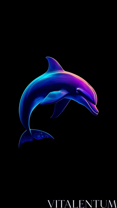 Neon tides curl as a luminous dolphin swims through night