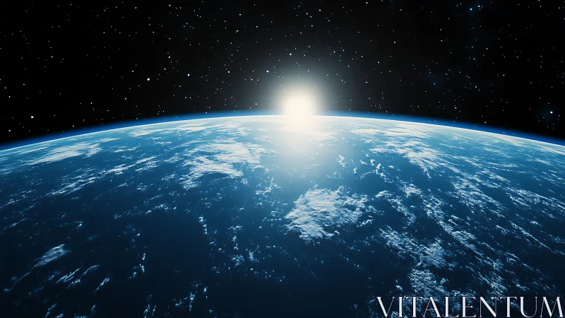 Gentle sunrise curves over Earth&rsquo;s blue horizon from space