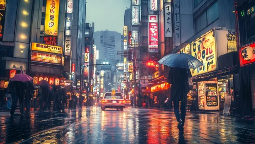 Neon rainstorm stroll through a glowing Tokyo nightscape.