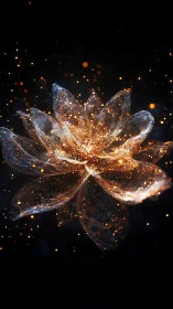Luminous glass blossom with radiant particle bloom composition.