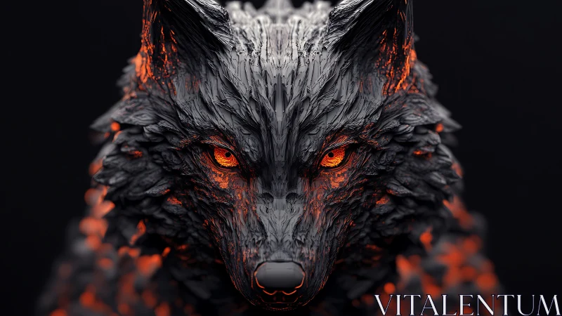 Molten black wolf head with glowing orange ember eyes.