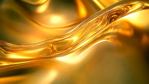 Liquid gold waves twist through luminous abstract field.