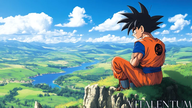 Saiyan daydreamer overlooking rivers and emerald valleys.