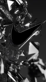 Nike-style swoosh logo enclosed in fractured glass shards