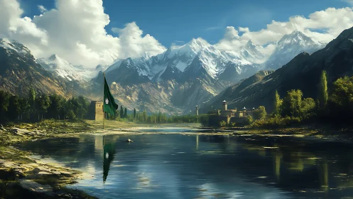 Snowpeak guardians cradle a riverside kingdom in quiet light