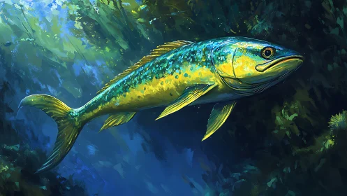 Glittering reef torpedo glides through a cathedral of teal light