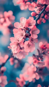 Pink Blossoms Cascade Dreamily Against Teal Twilight