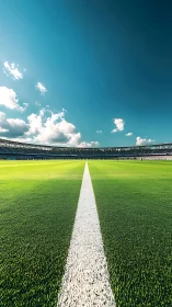 Stadium horizon line slicing emerald turf and vast sky.