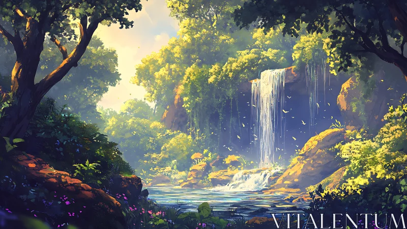 Golden Cascades Through Ancient Woodland