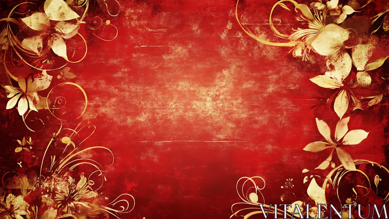 Red and Gold Floral Ornament with Elegant Scrollwork.