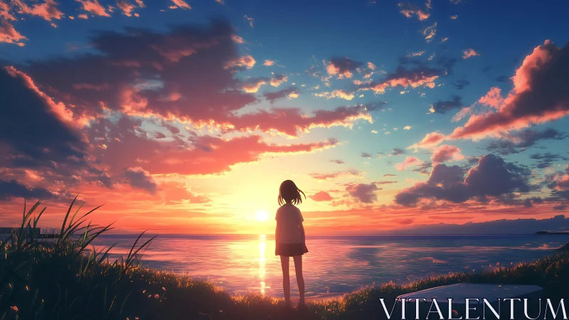 Sunset daydreamer standing at the ocean’s glowing edge.