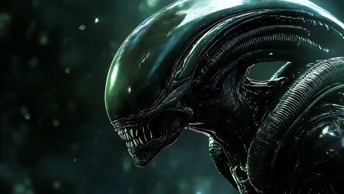 Xenomorphic biomechanoid profile in high-specular rendering.