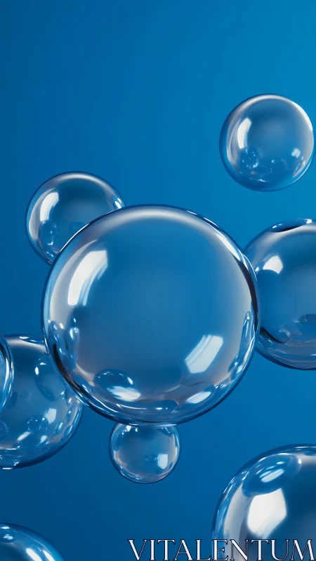 High-gloss transparent bubbles with specular reflections on blue