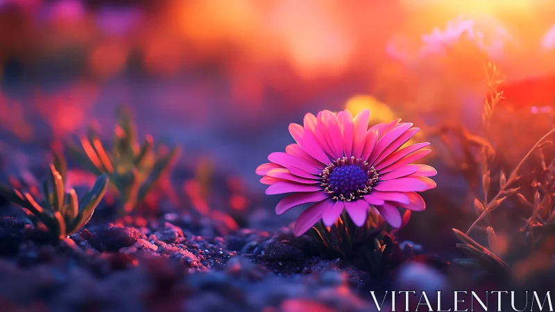 Magenta Blossom Glowing in Ethereal Sunset Reverie.