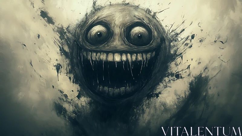 Grinning shadow face bursting from a swirling painted void.