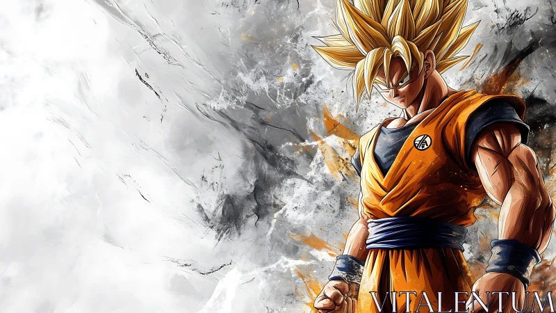 Storm-scarred cosmos bends around a golden-haired warrior