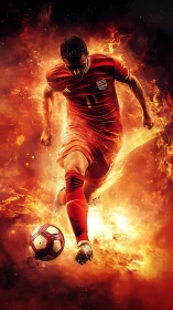 Fiery footballer charging forward in a blaze of passion.