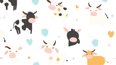Playful pastel cows drift like cheerful clouds across white