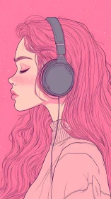 Digital line-art portrait in monochrome pink profile study.