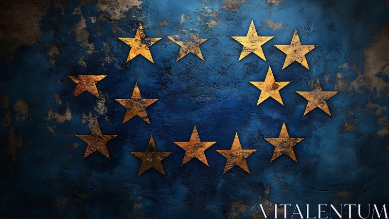 Textured European stars circling on distressed blue field.