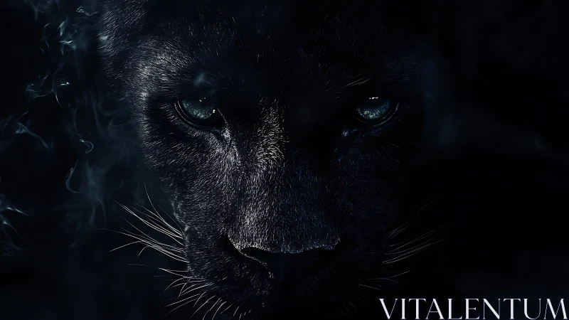 Black Felid Frontal Portrait with Luminous Iris Apertures.