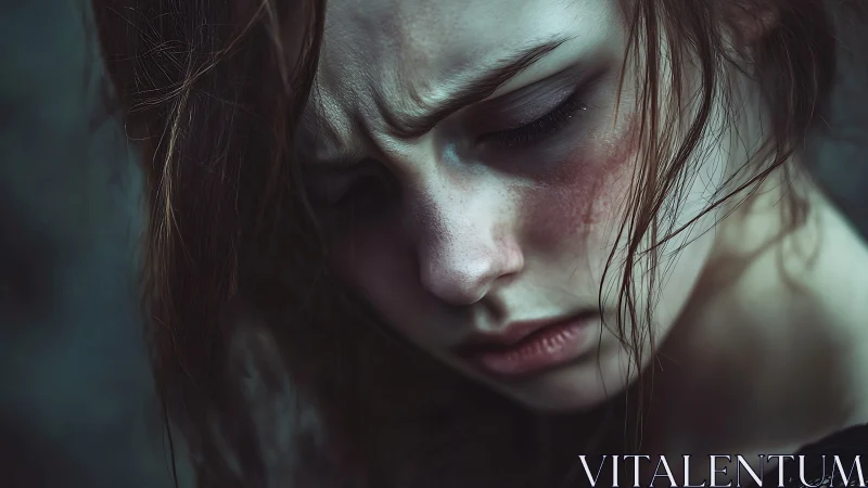 Melancholic young woman gazes downward in muted closeup