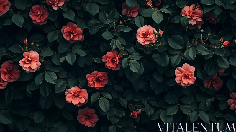 Moody Rose Garden with Deep Teal Foliage