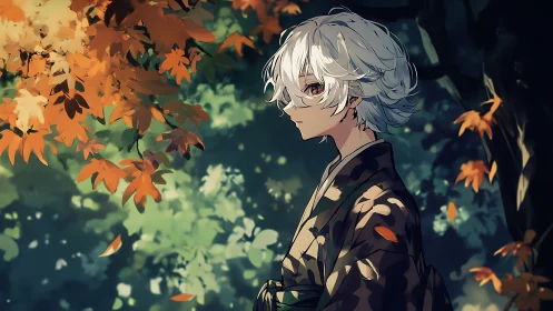 Quiet autumn pause with a silver haired wanderer.