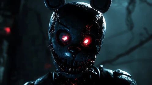 Demonic rabbit animatronic portrait with glowing red optics