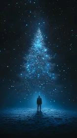 Stargazer meets a cosmic tree grown from drifting light