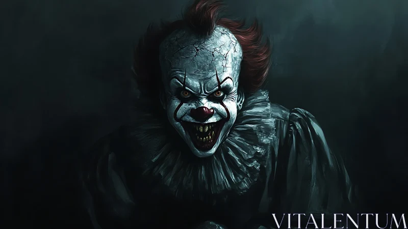 Midnight circus fiend grinning through cracked porcelain dread.