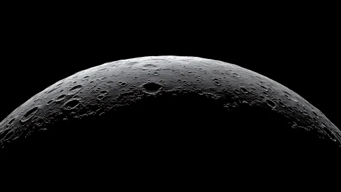 Lunar crescent horizon carved in silver shadowed craters.