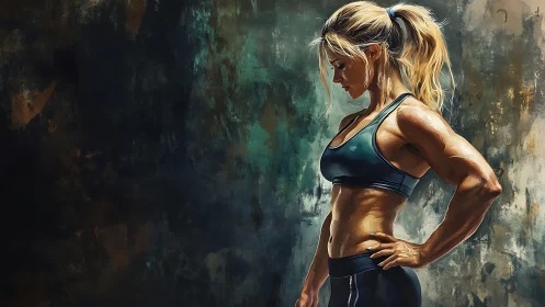 Athletic female profile rendered in high-contrast digital painting