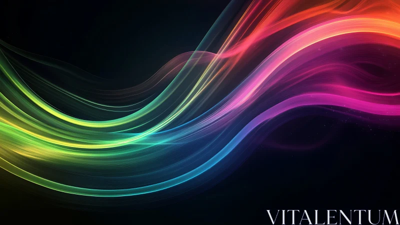 Multicolor curved light trails on dark abstract background.