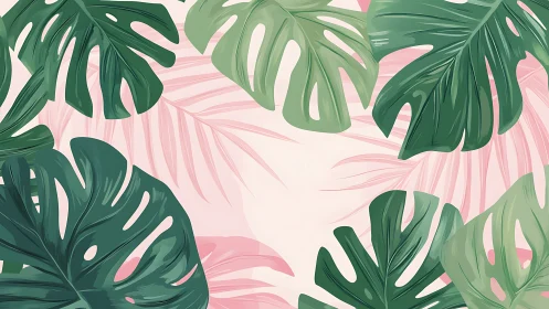 Tropical monstera foliage pattern on soft blush ground.