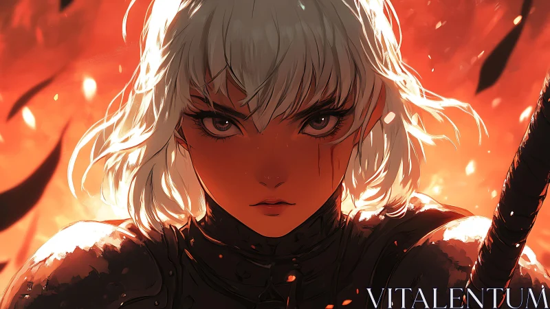 Incandescent warrior portrait under combustion field lighting.