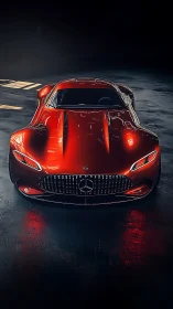 Front-view analysis of red Mercedes concept performance coupe.