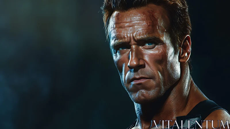 Intense male warrior portrait with scars and armor detail.