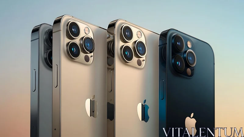 iPhone 13 Pro Models Display Camera Systems Against Sky Background.