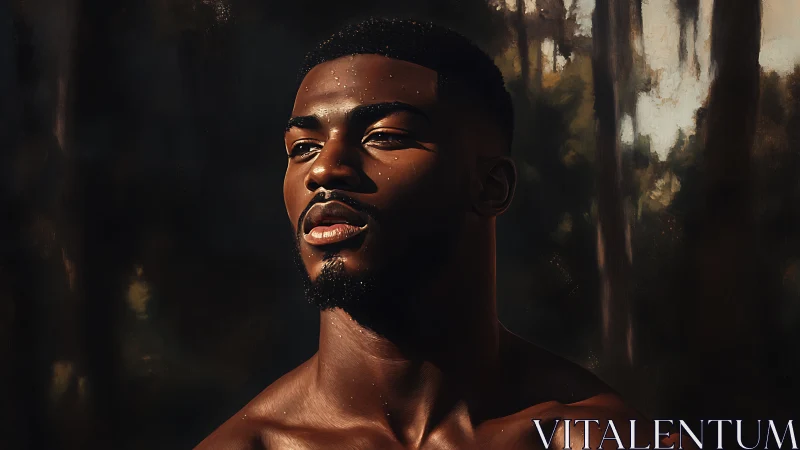 Sunlit portrait captures a calm, confident gaze in nature